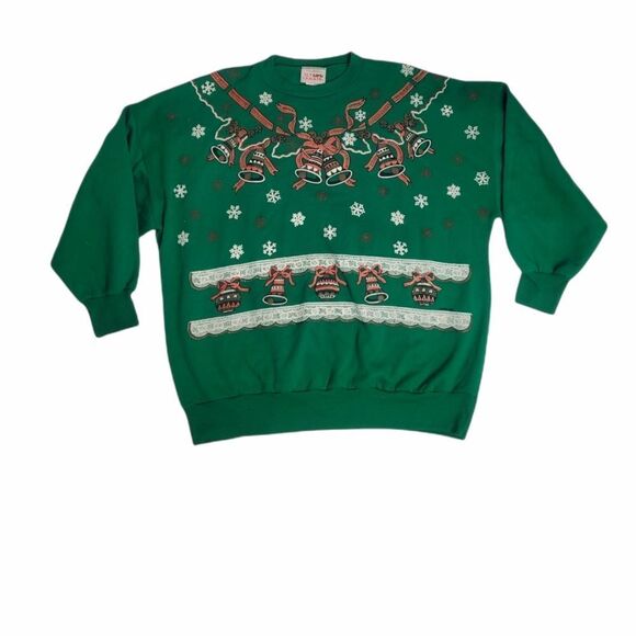 VINTAGE‎ 90s bells and snowflake holiday sweatshirt L - Picture 1 of 9